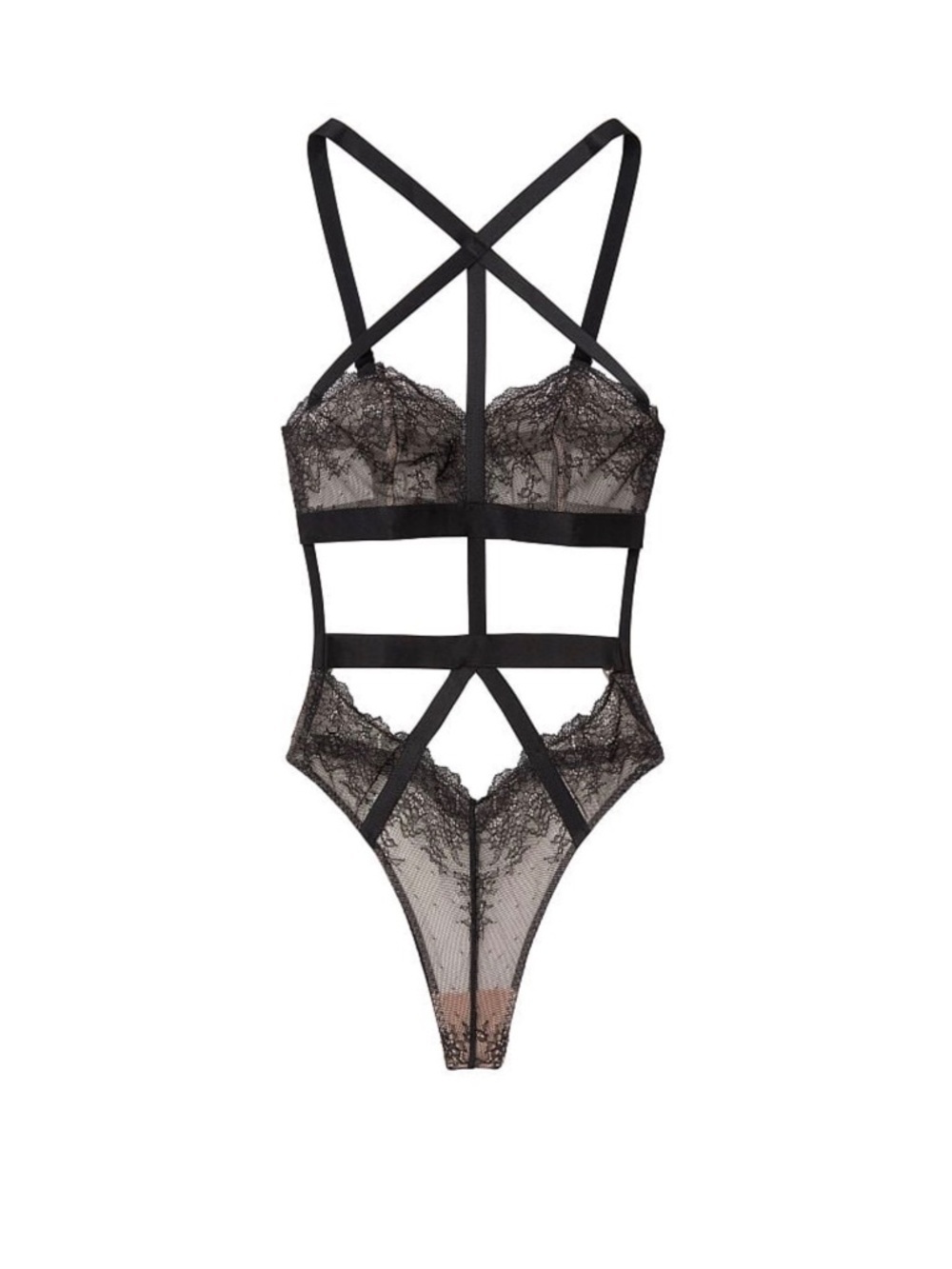 Victoria’s Secret Black cutout Lace unlined One-Piece Lingerie Bodysuit Size XS